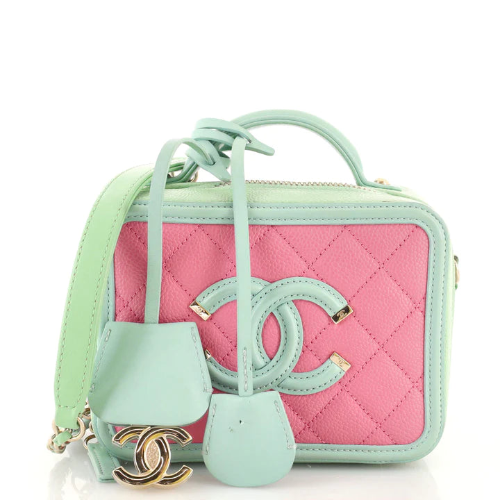 Filigree Vanity Case Quilted Caviar Small