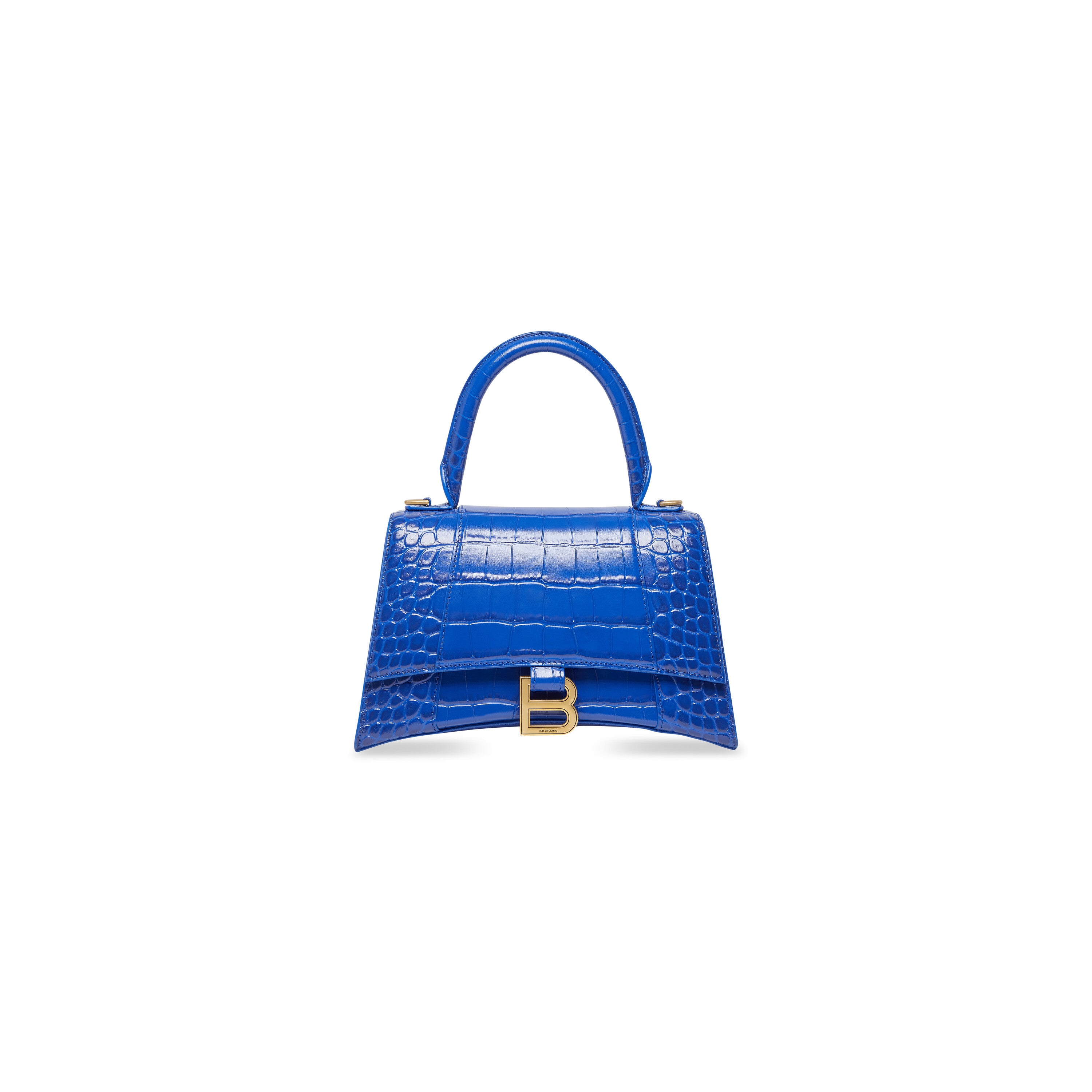 WOMEN'S HOURGLASS SMALL HANDBAG CROCODILE EMBOSSED IN ELECTRIC BLUE