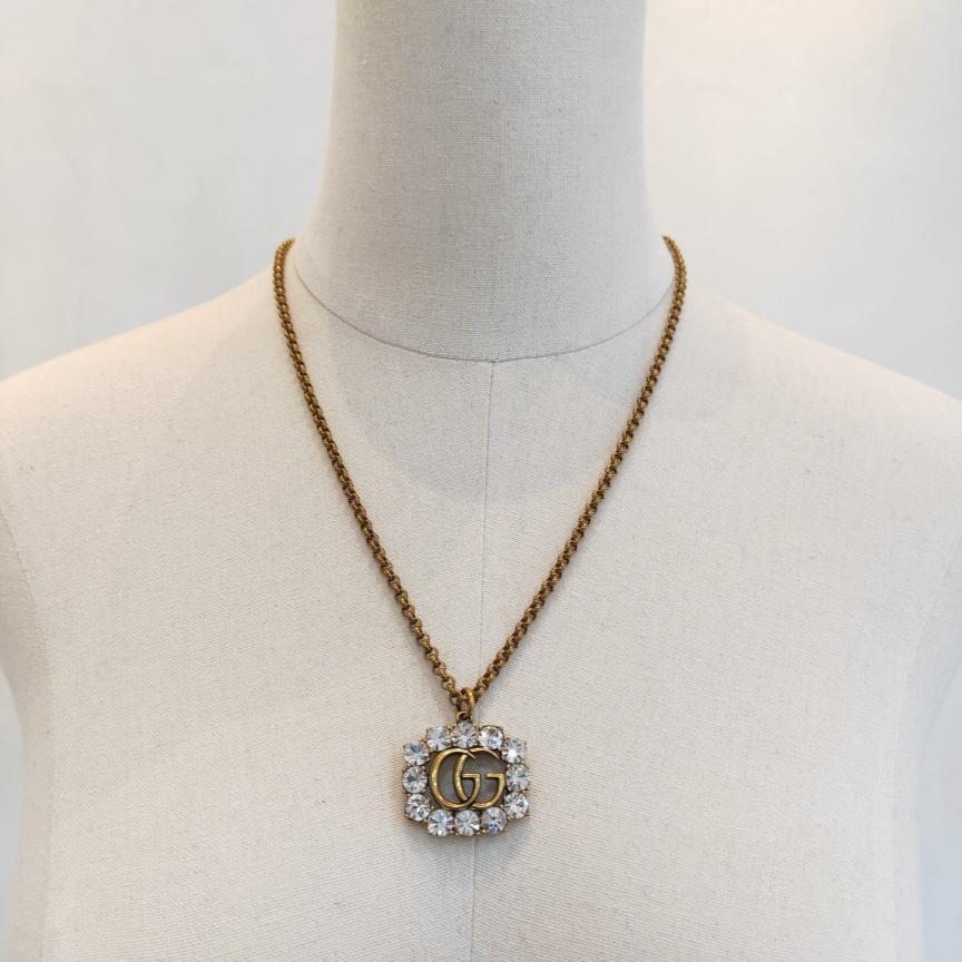 GUCCI Retro Distressed Crystal Necklace with Diamonds Necklace