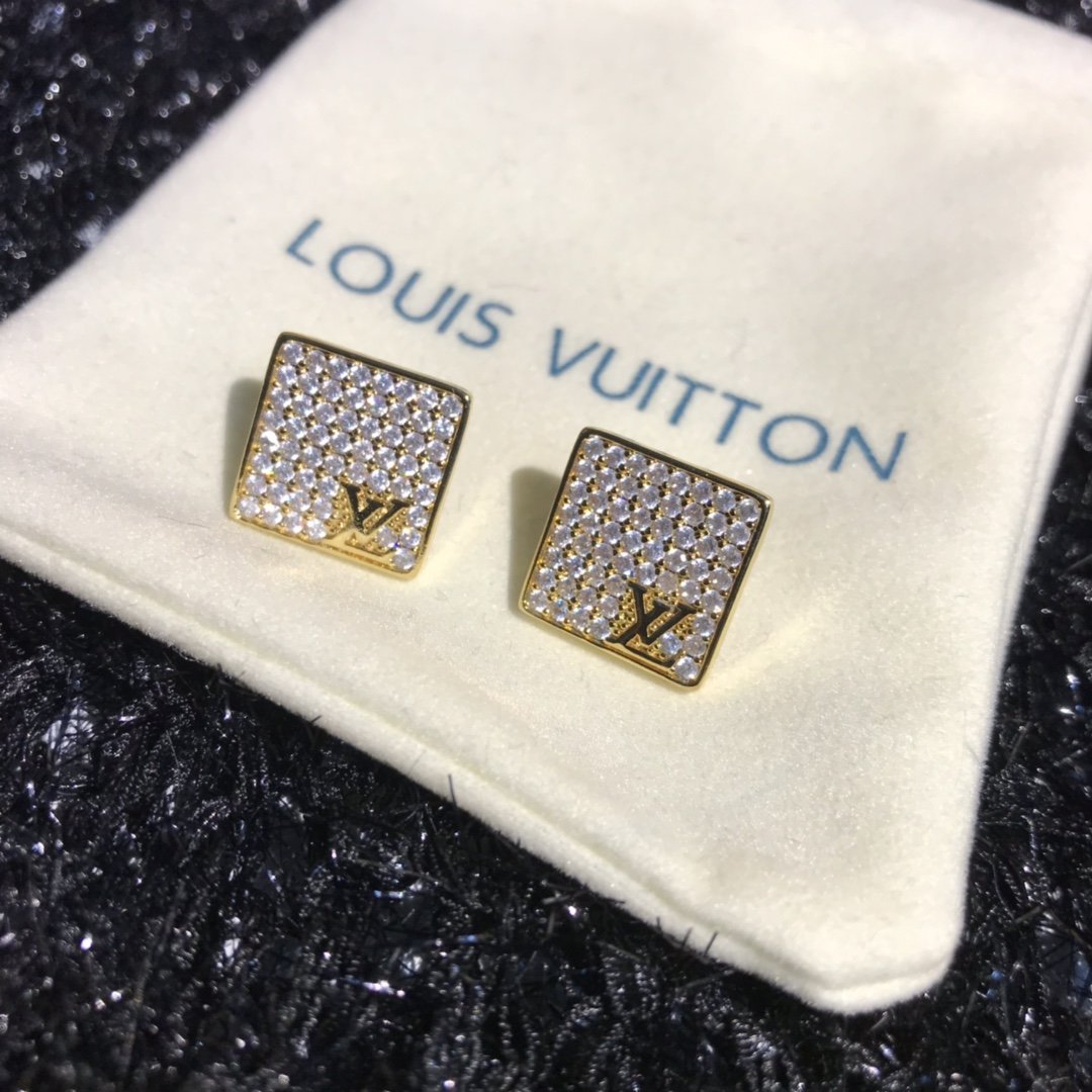 LV Fashion square rhinestone earrings