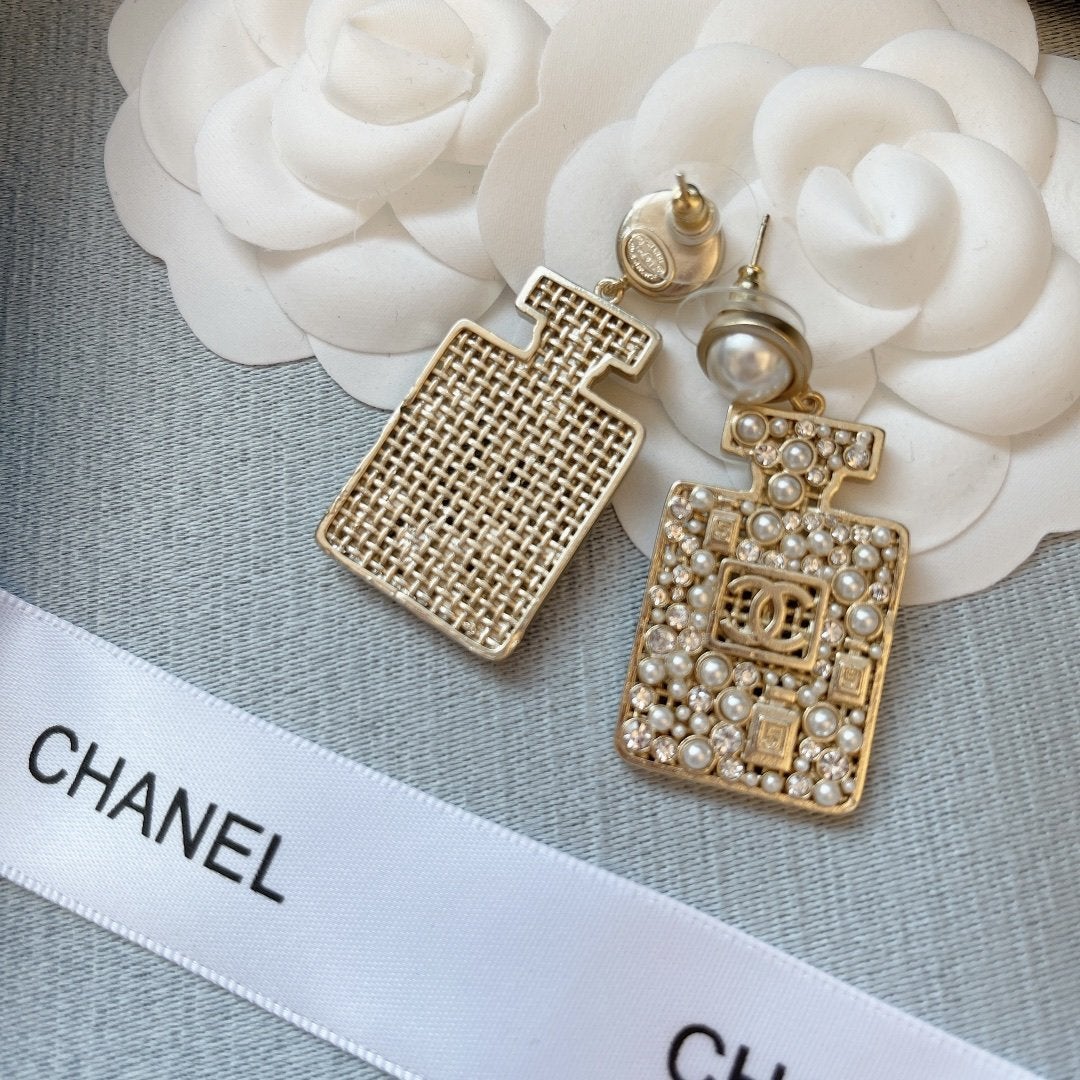 CHANEL Fashion Water Bottle Pearl Pendant Earrings