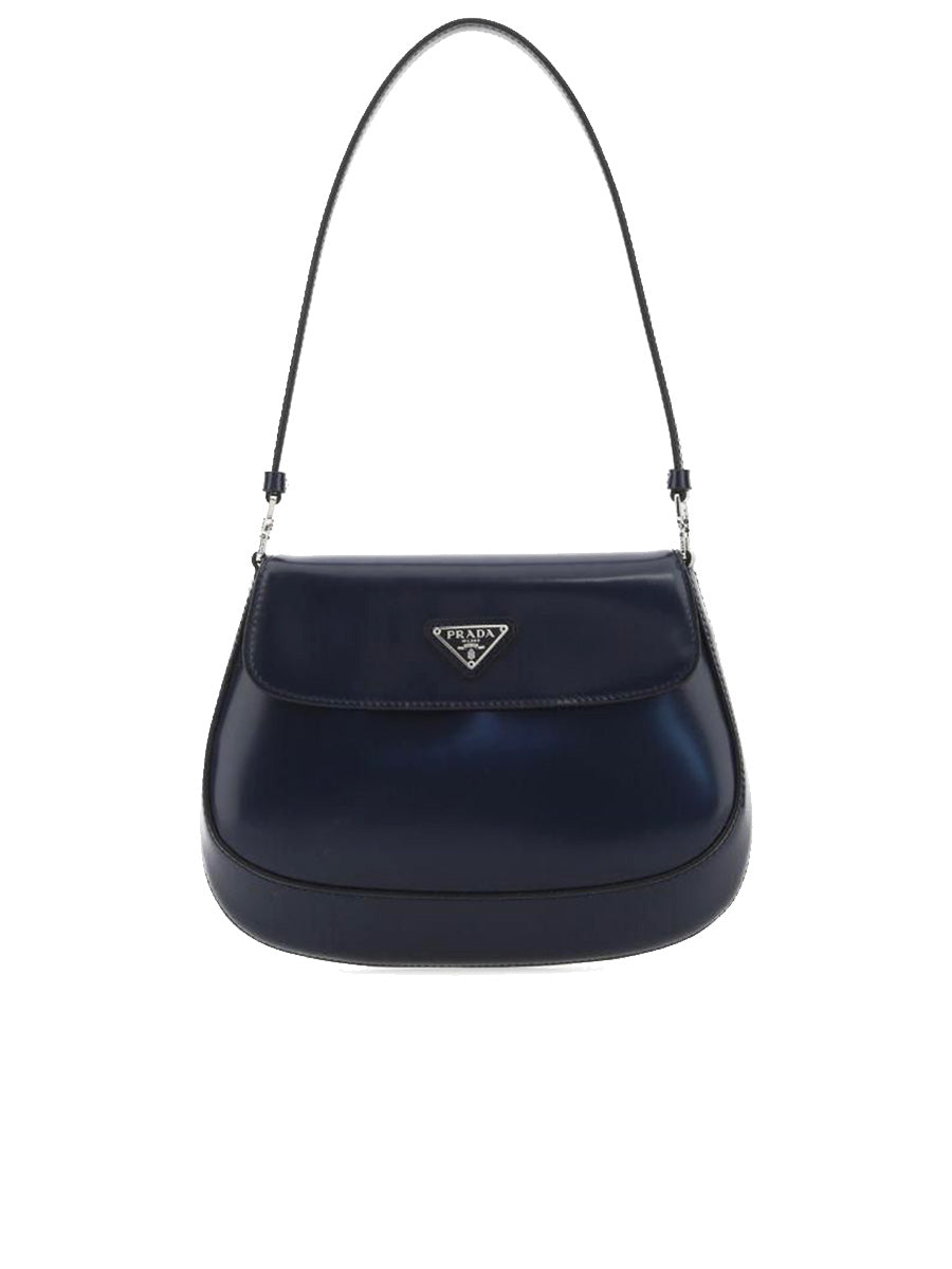 Prada Cleo Brushed Leather Shoulder Bag with Flap in Baltic Blue