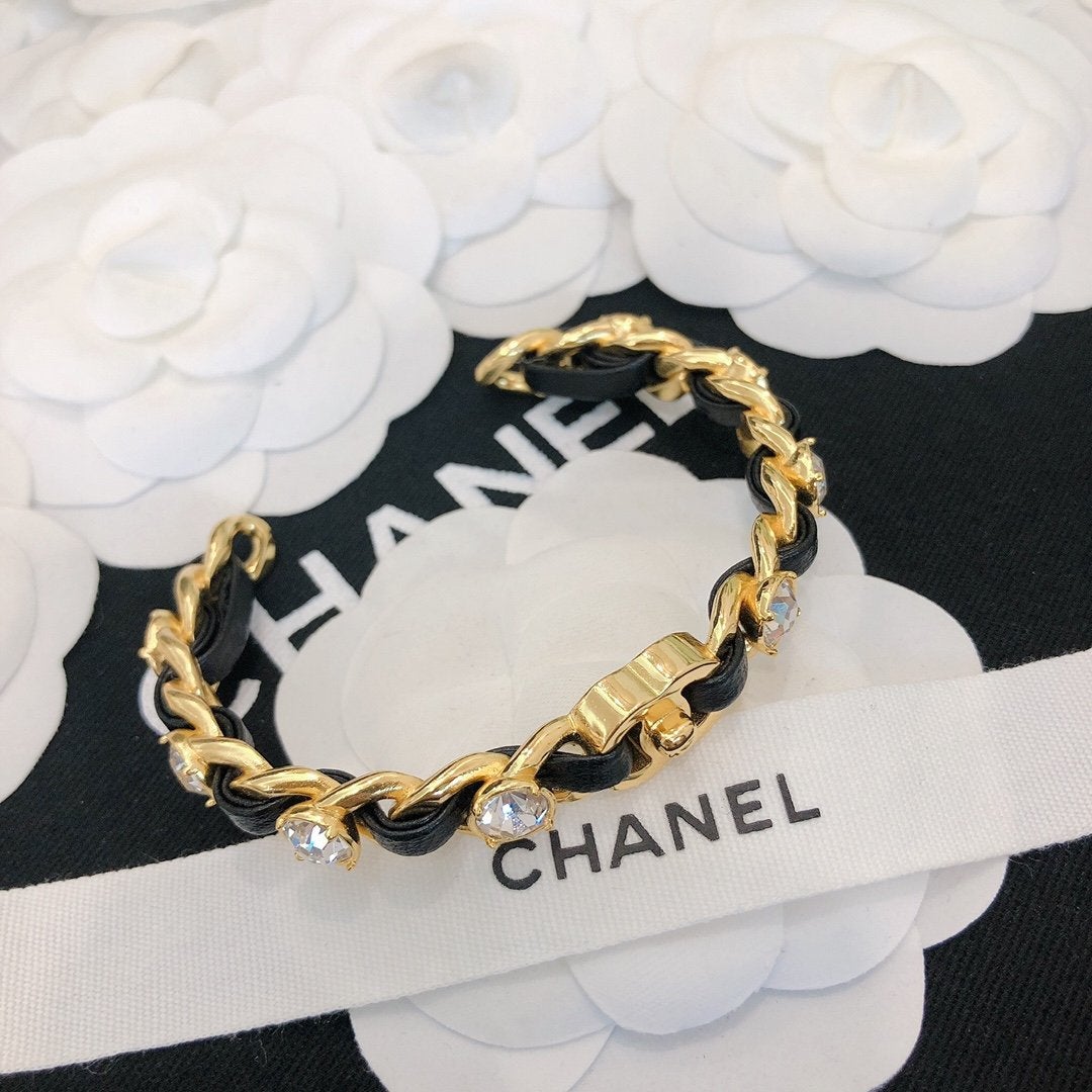 CHANEL Handmade Sheepskin Rhinestone Bracelet