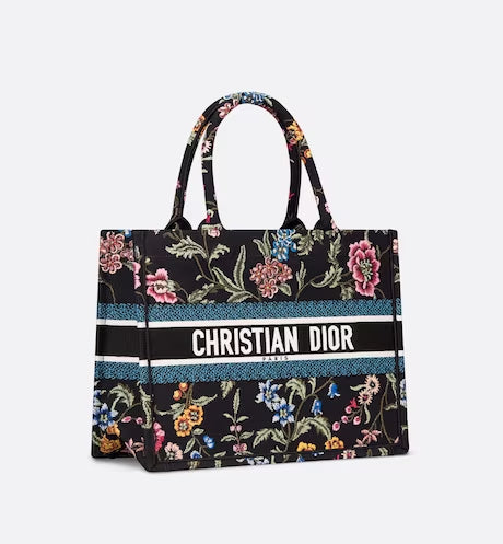 MEDIUM DIOR BOOK TOTE Black Multicolor Dior Petites Fleurs Embroidery (36 x 27.5 x 16.5 cm)