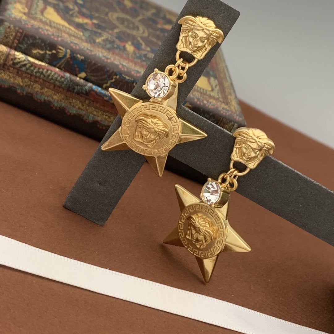 VERSACE Fashion Five-pointed Star Goddess Pendant Earrings