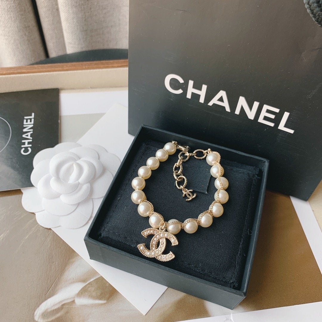 CHANEL Fashion Lace Chain Pearl Bracelet