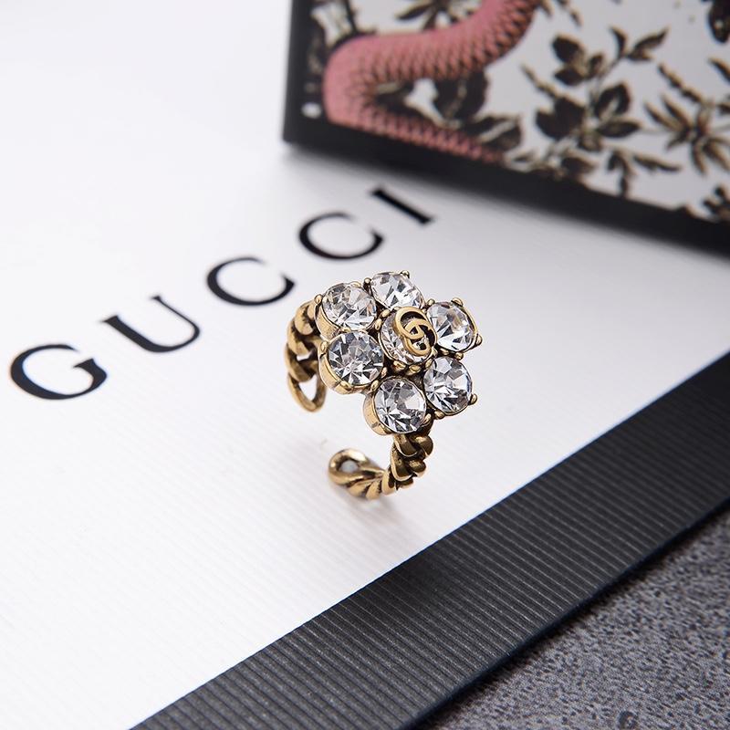 GUCCI Vintage Rhinestone Flower Shape Open Ring