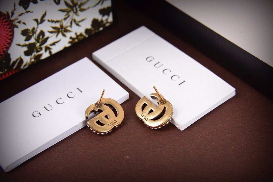 GUCCI Luxury Rhinestone Double G Stud Earrings