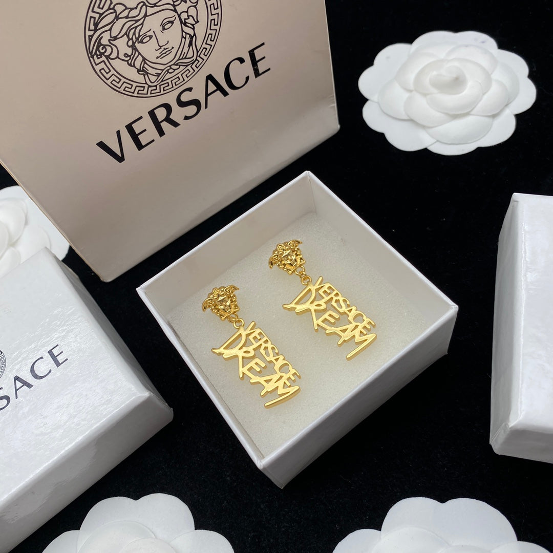 VERSACE Golden Maze Alphabet Stud Earrings
