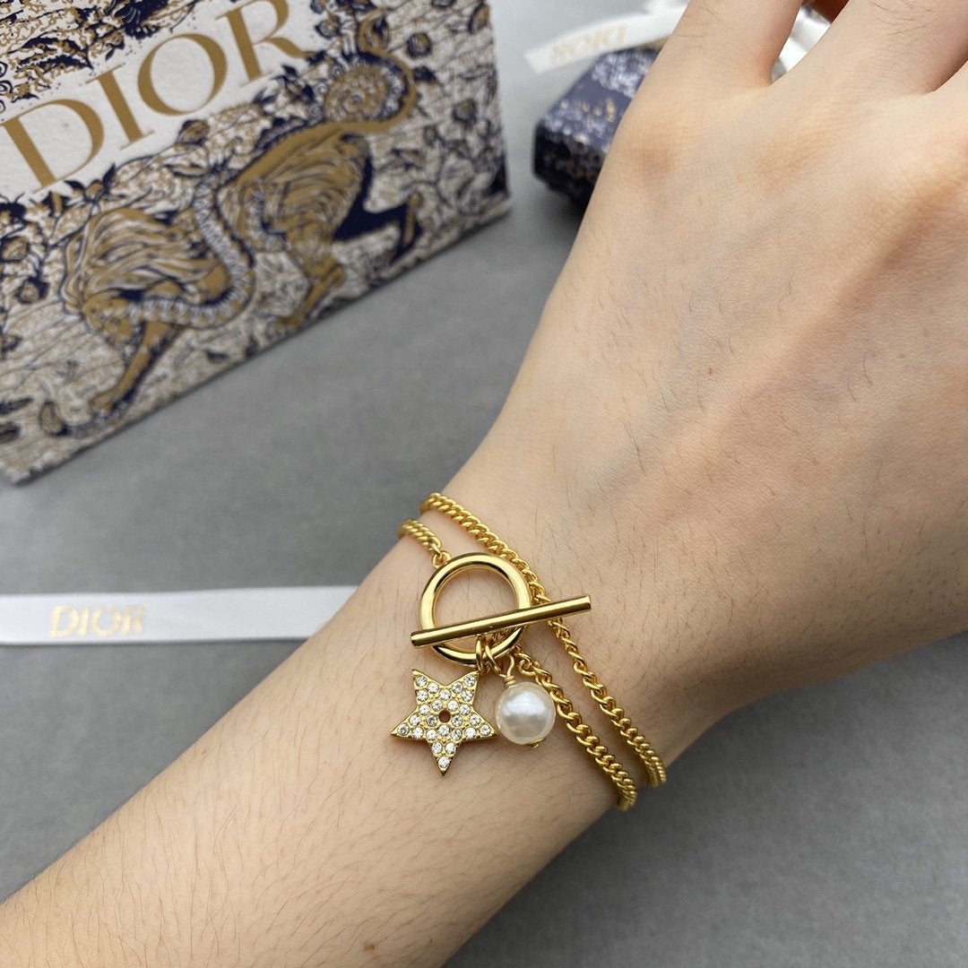 DIOR double-layer pearl star bracelet