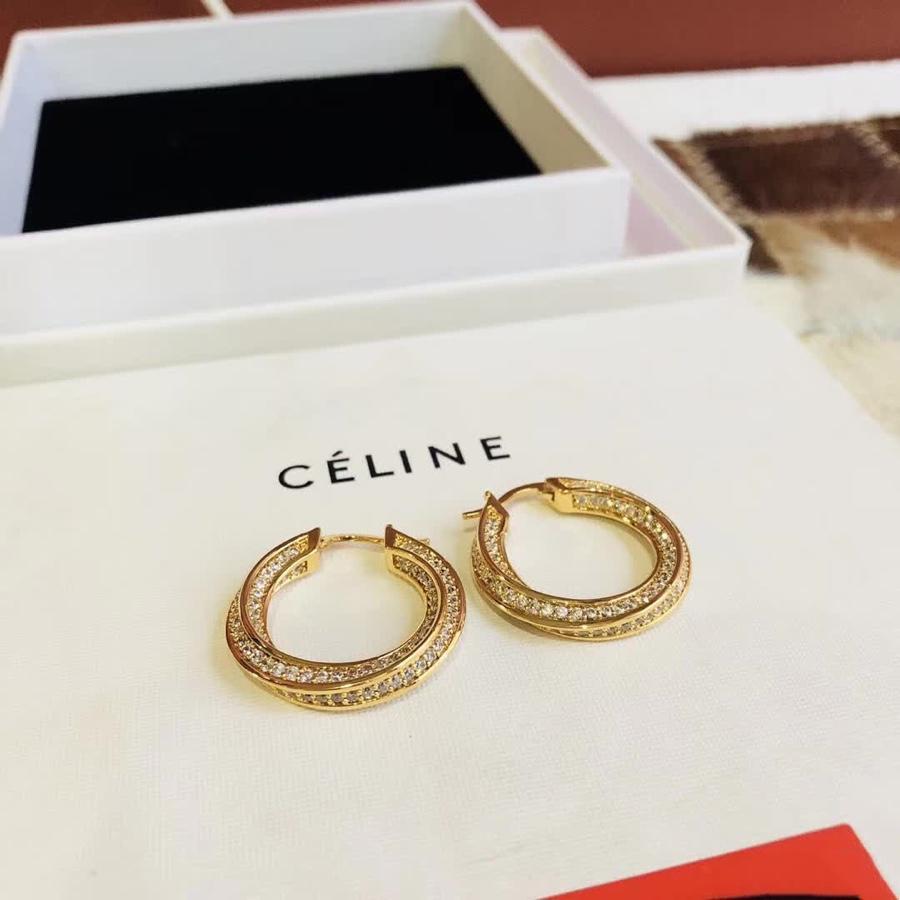CELINE Simple round pearl rhinestone earrings