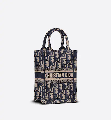 MINI DIOR BOOK TOTE PHONE BAG Blue Dior Oblique Embroidery (13 x 18 x 5 cm)