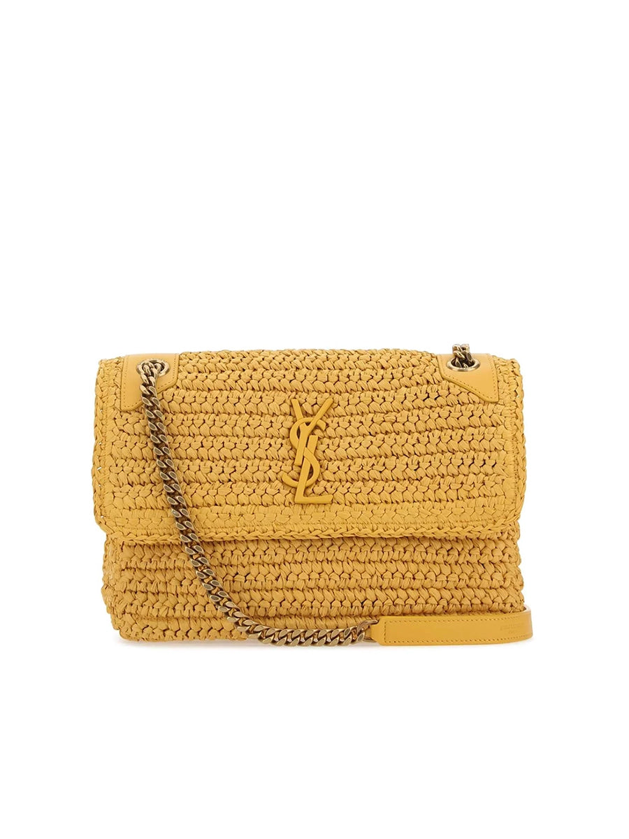 New Trends Niki Medium Chain Bag in Raffia and Leather