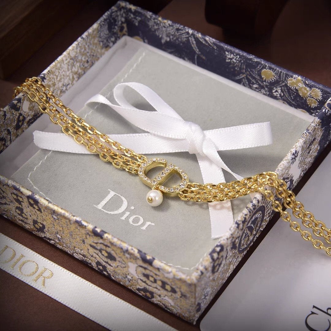 DIOR Luxury Rhinestone Pearl Pendant Necklace