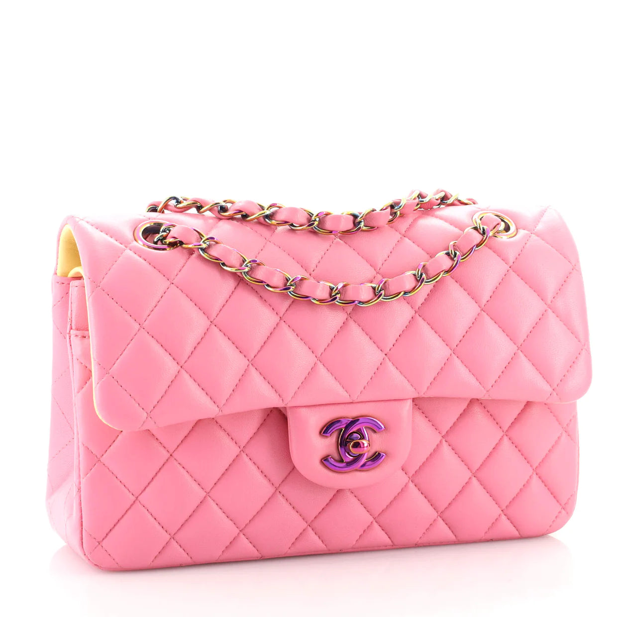 Classic Double Flap Bag Quilted Lambskin with Rainbow Hardware Small