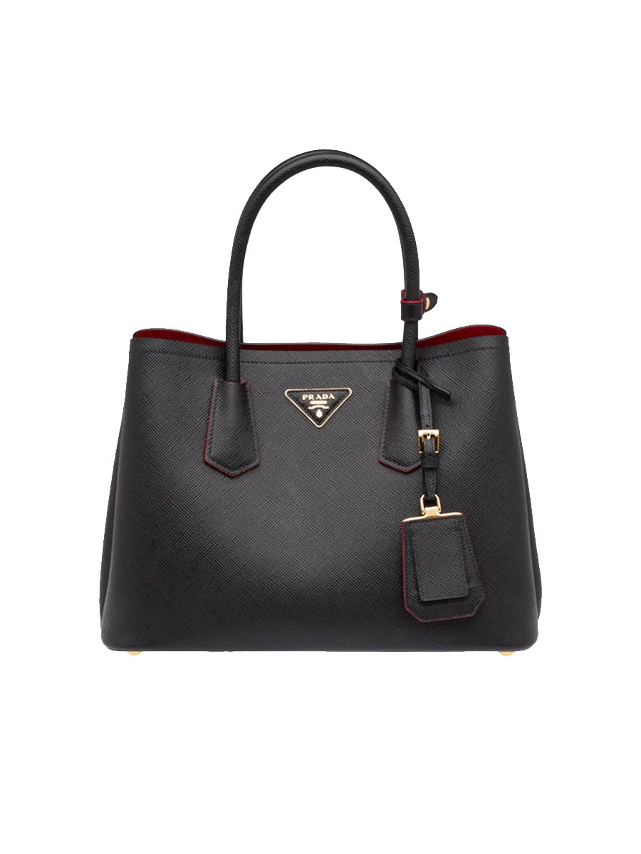 Prada Small Saffiano Leather Double Prada Bag in Black