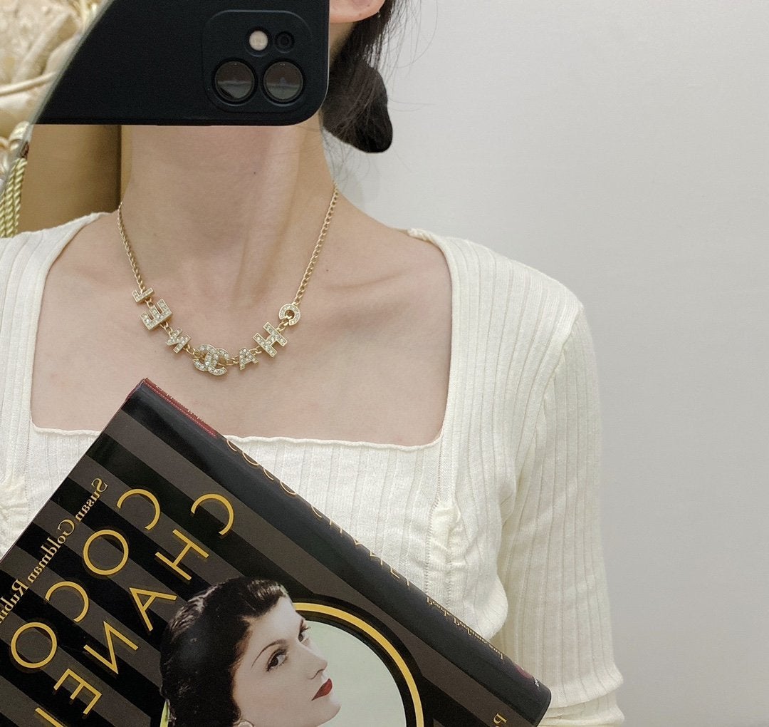 CHANEL Luxury Crystal Letter Necklace