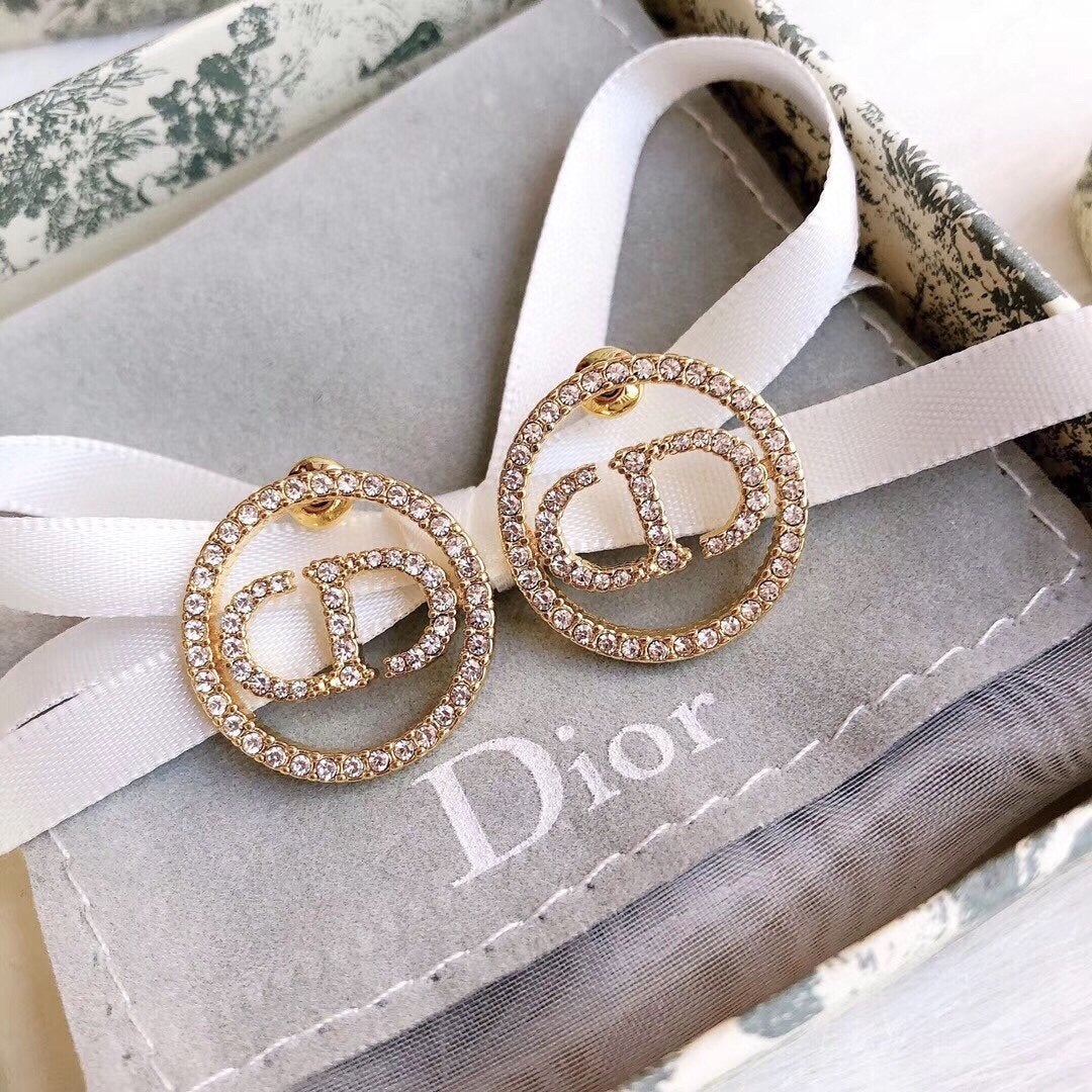 DIOR Elegant Letter Crystal Pearl Earrings