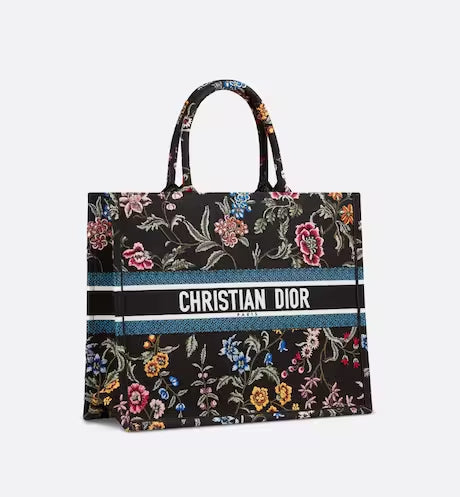 LARGE DIOR BOOK TOTE Black Multicolor Dior Petites Fleurs Embroidery (42 x 35 x 18.5 cm)