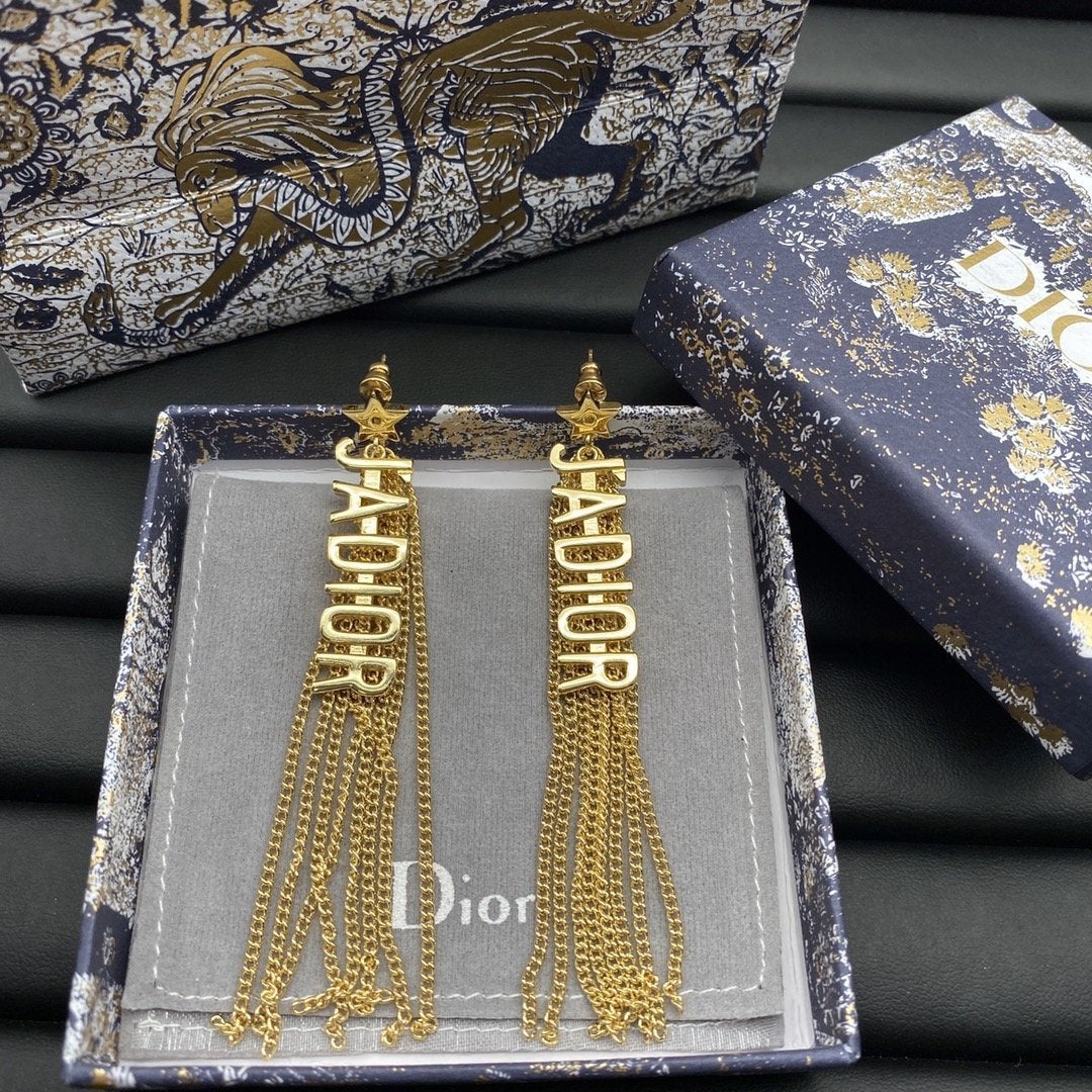 DIOR CD tassel letter pendant earrings
