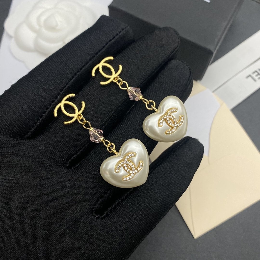 CHANEL Exquisite Double C Rhinestone Pendant Earrings