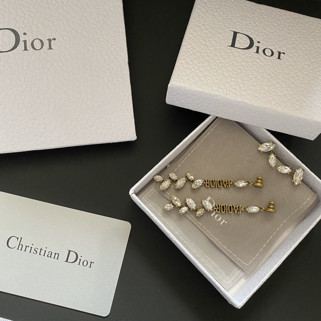 DIOR Wheat Ears and Leaves Long Earrings with Diamonds
