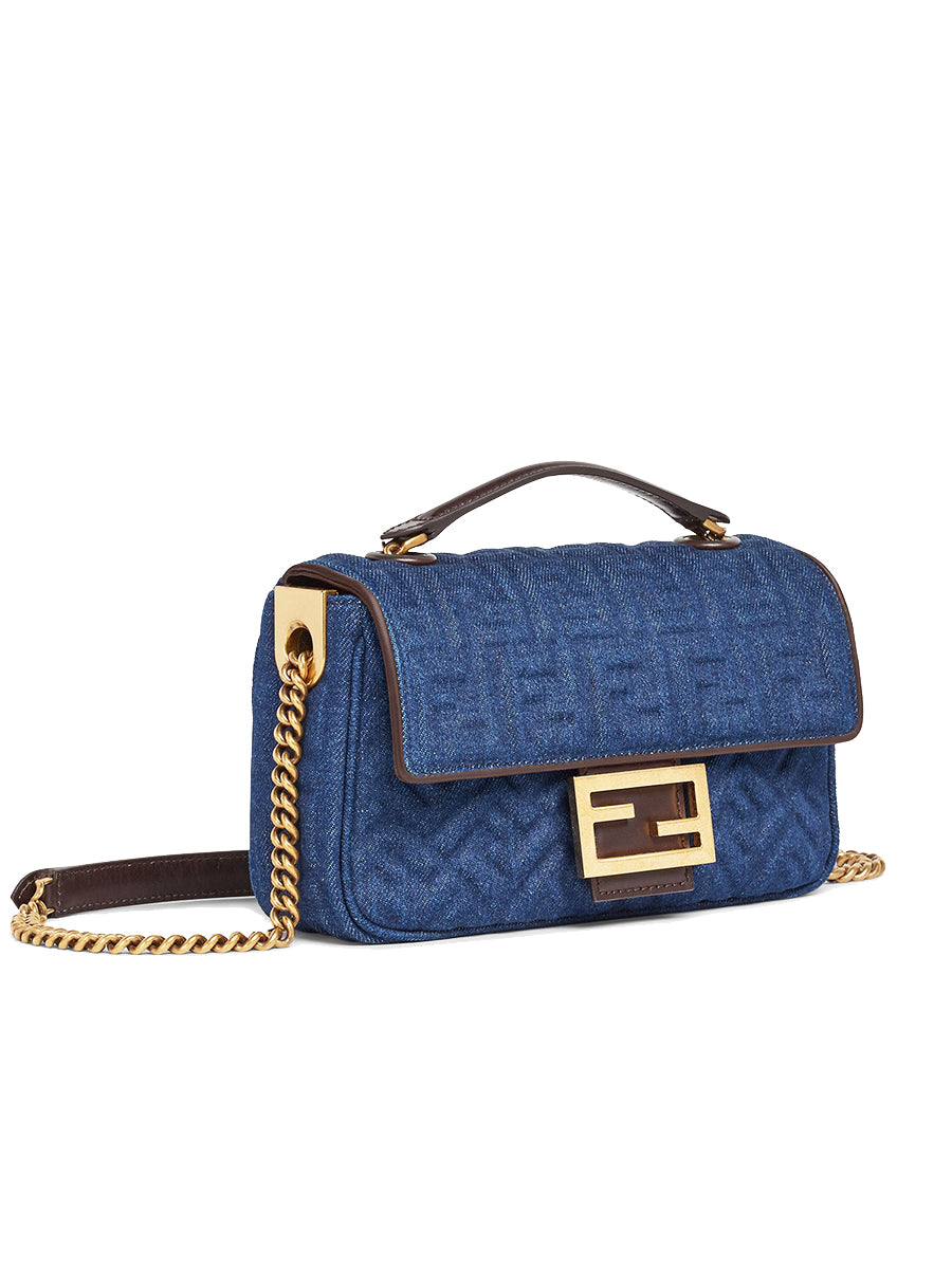 Fendi Baguette Chain Midi in Dark Blue Denim Bag