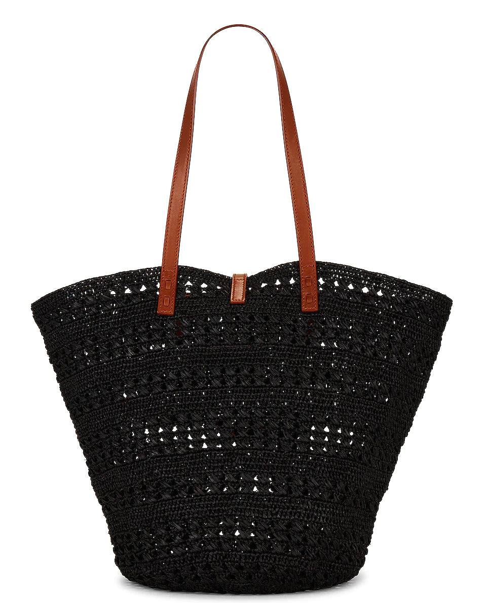 New Trends Panier Medium Bag in Crochet Raffia and Smooth Leather
