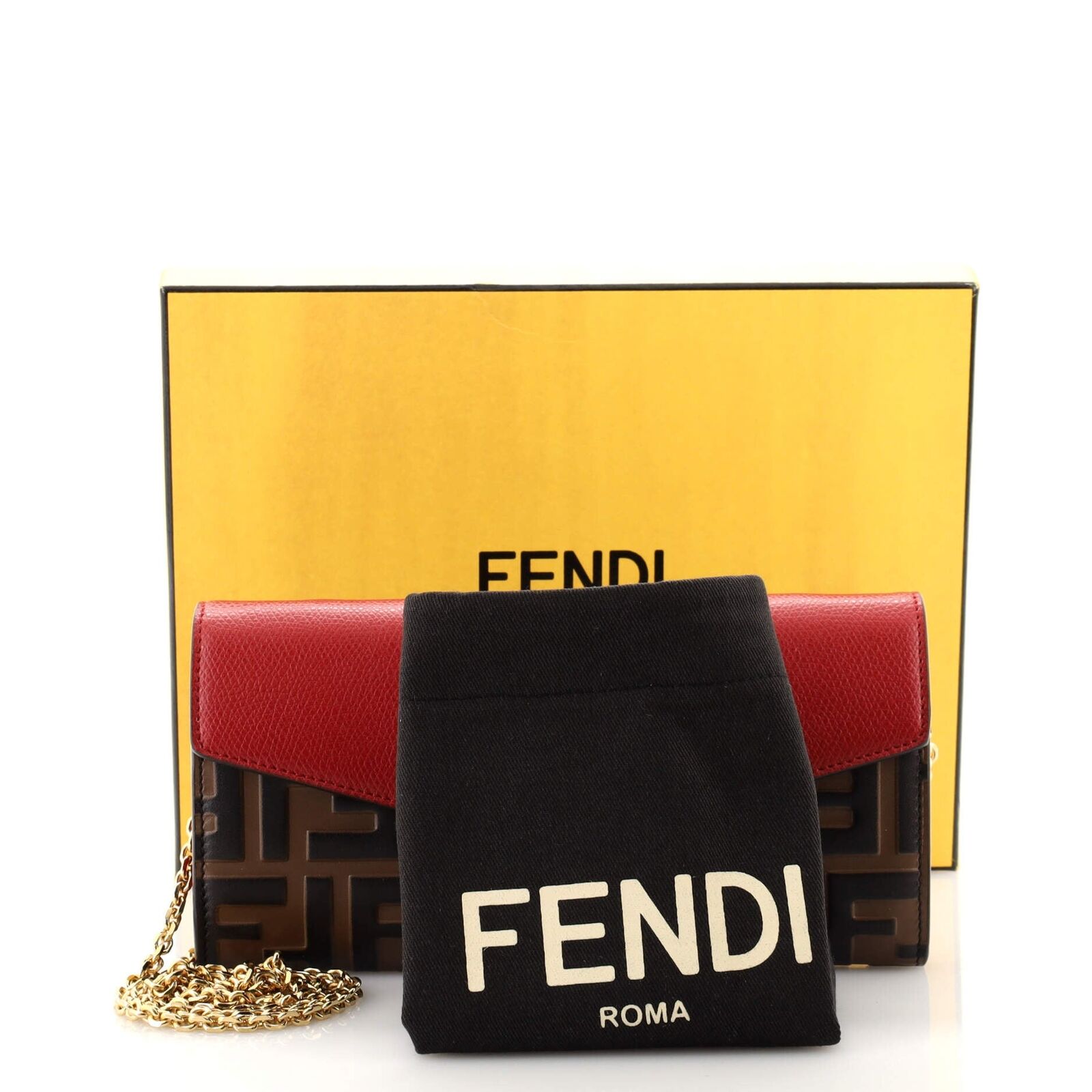 Fendi Continental with Chain in Red Leather