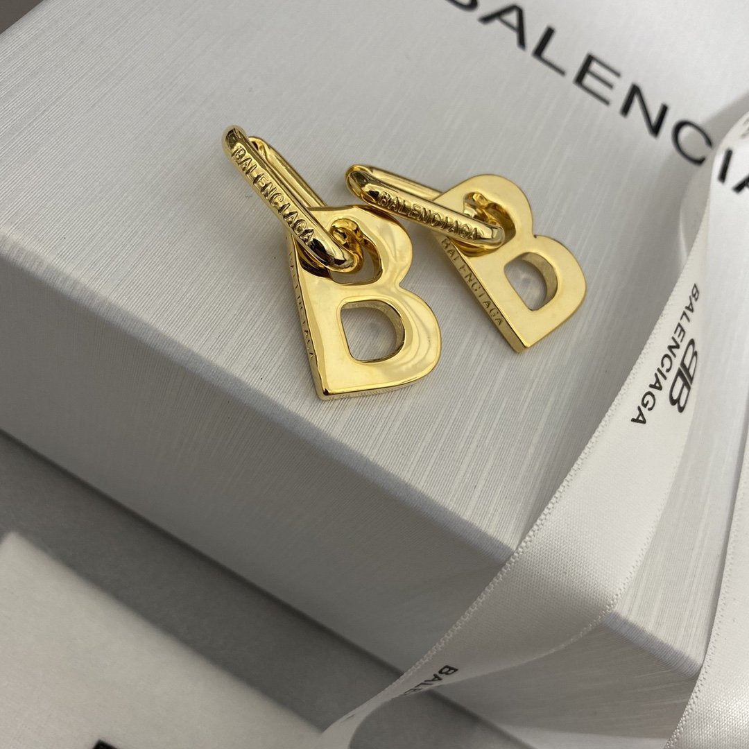 BALENCIAGA Simple B logo pendant earrings