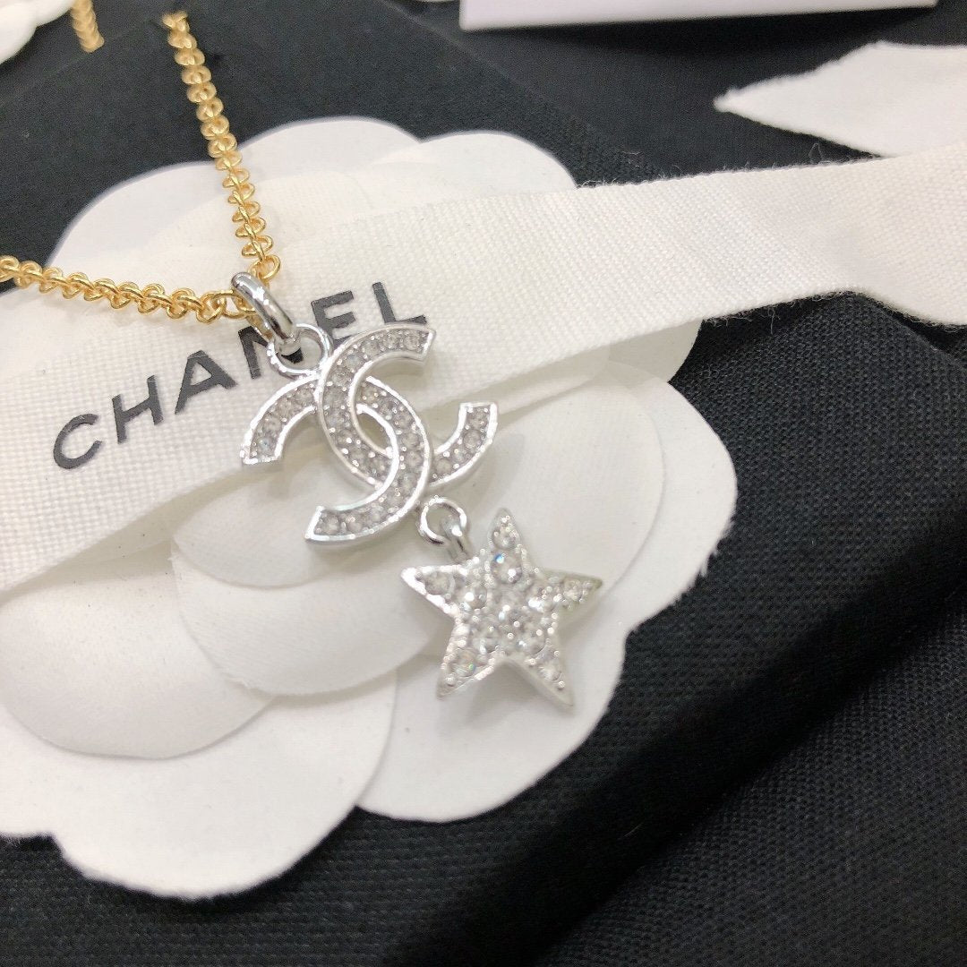 CHANEL Star Rhinestone Gold And Silver Necklace