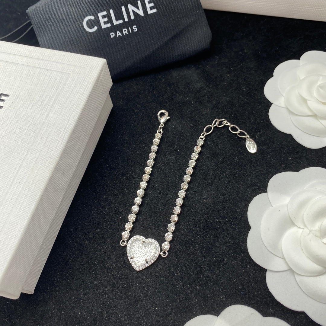CELINE Silver Lovers Necklace and Bracelet and Stud Earrings