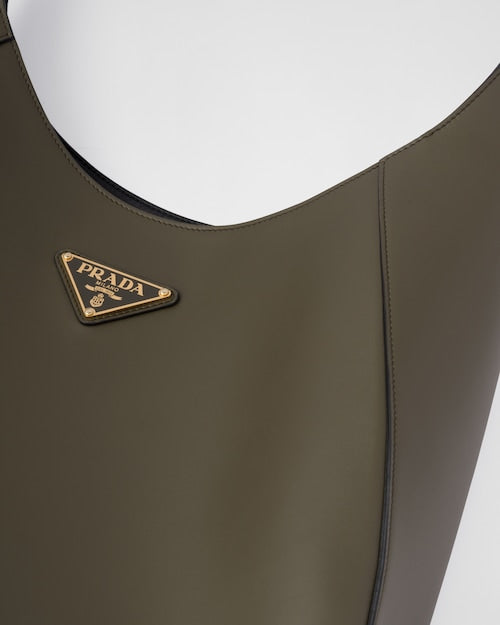 Prada Large leather shoulder bag with topstitching - Military Green/Black