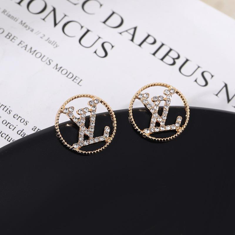 LV Round Letter Rhinestone Earrings