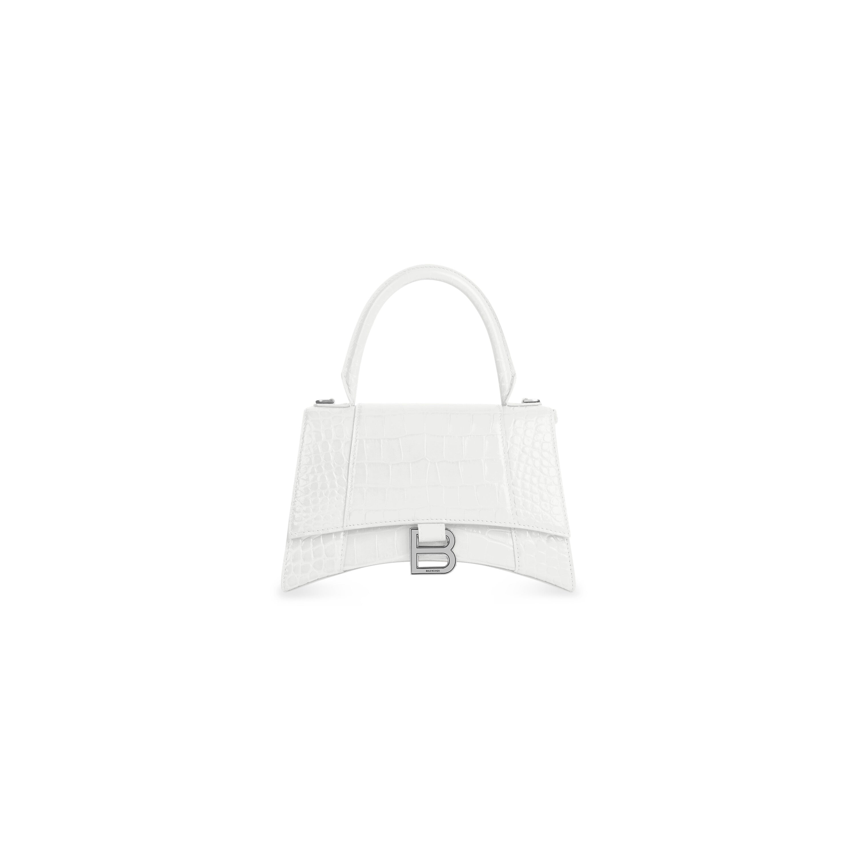 WOMEN'S HOURGLASS SMALL HANDBAG CROCODILE EMBOSSED IN WHITE