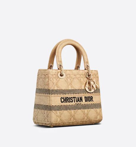MEDIUM LADY D-LITE BAG Natural Cannage Raffia