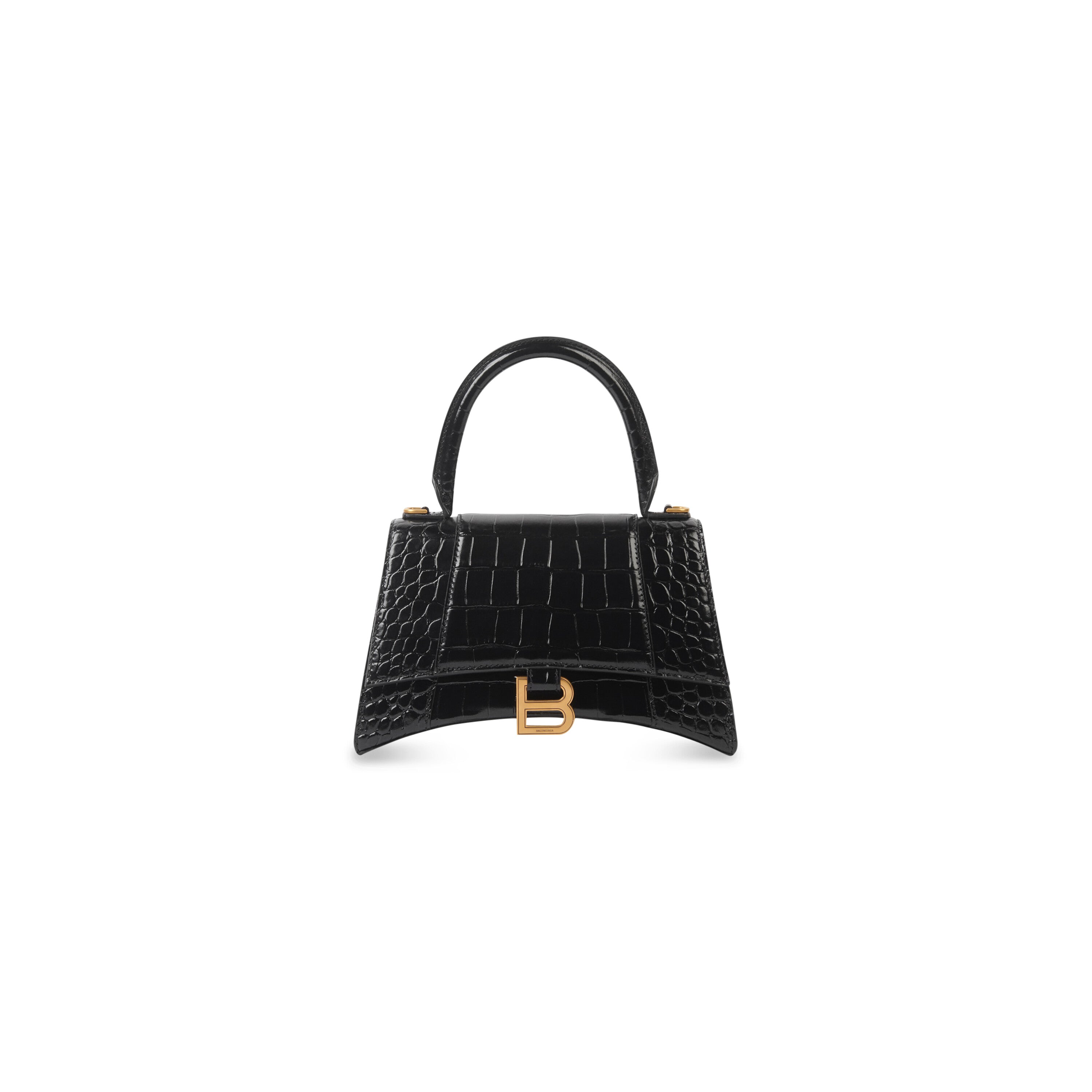WOMEN'S HOURGLASS SMALL HANDBAG CROCODILE EMBOSSED IN BLACK