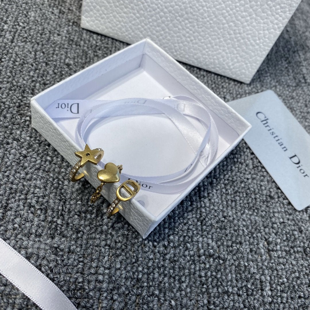 DIOR retro heart-shaped star three-piece ring