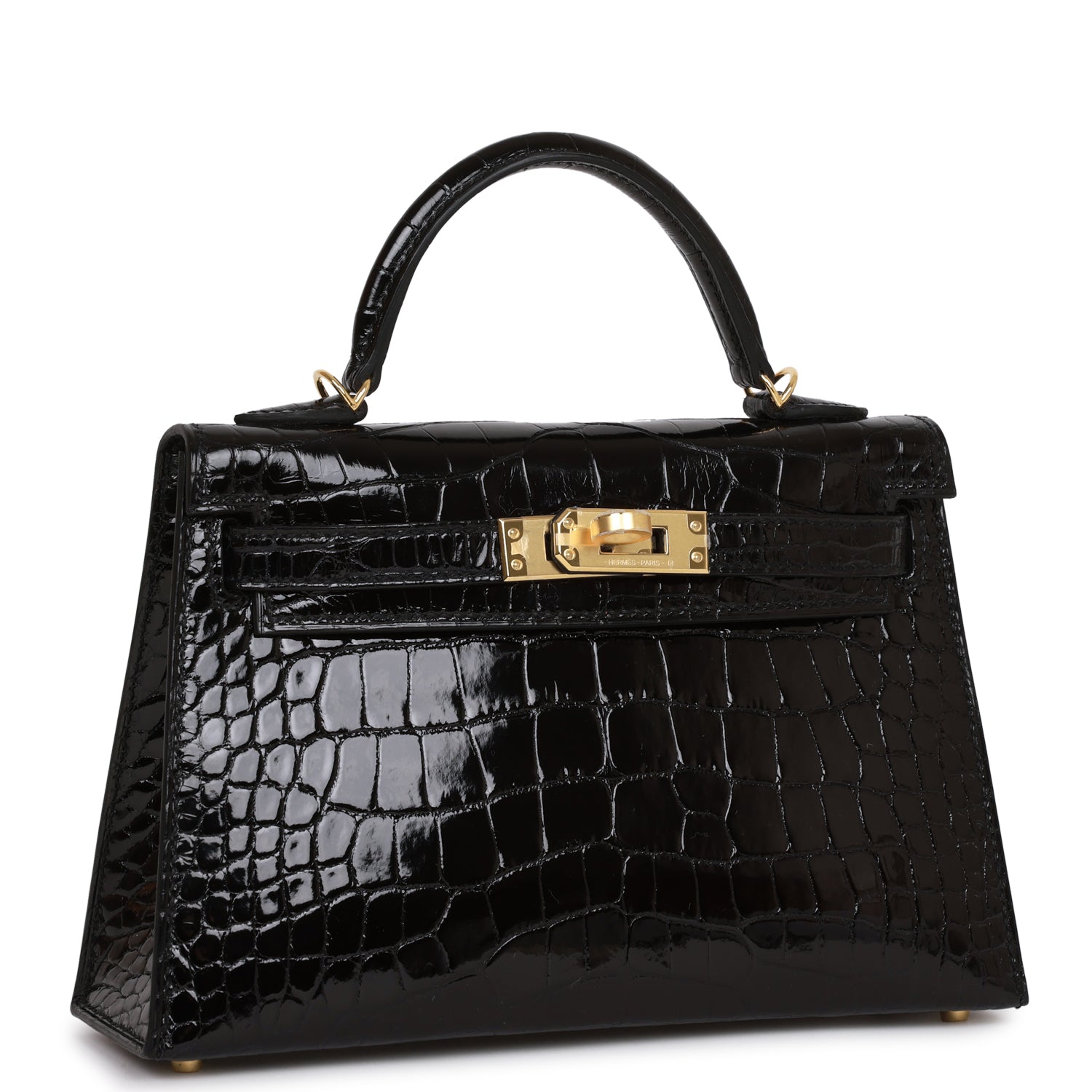 Hermès Kelly Sellier 20 Black Shiny Alligator Gold Hardware