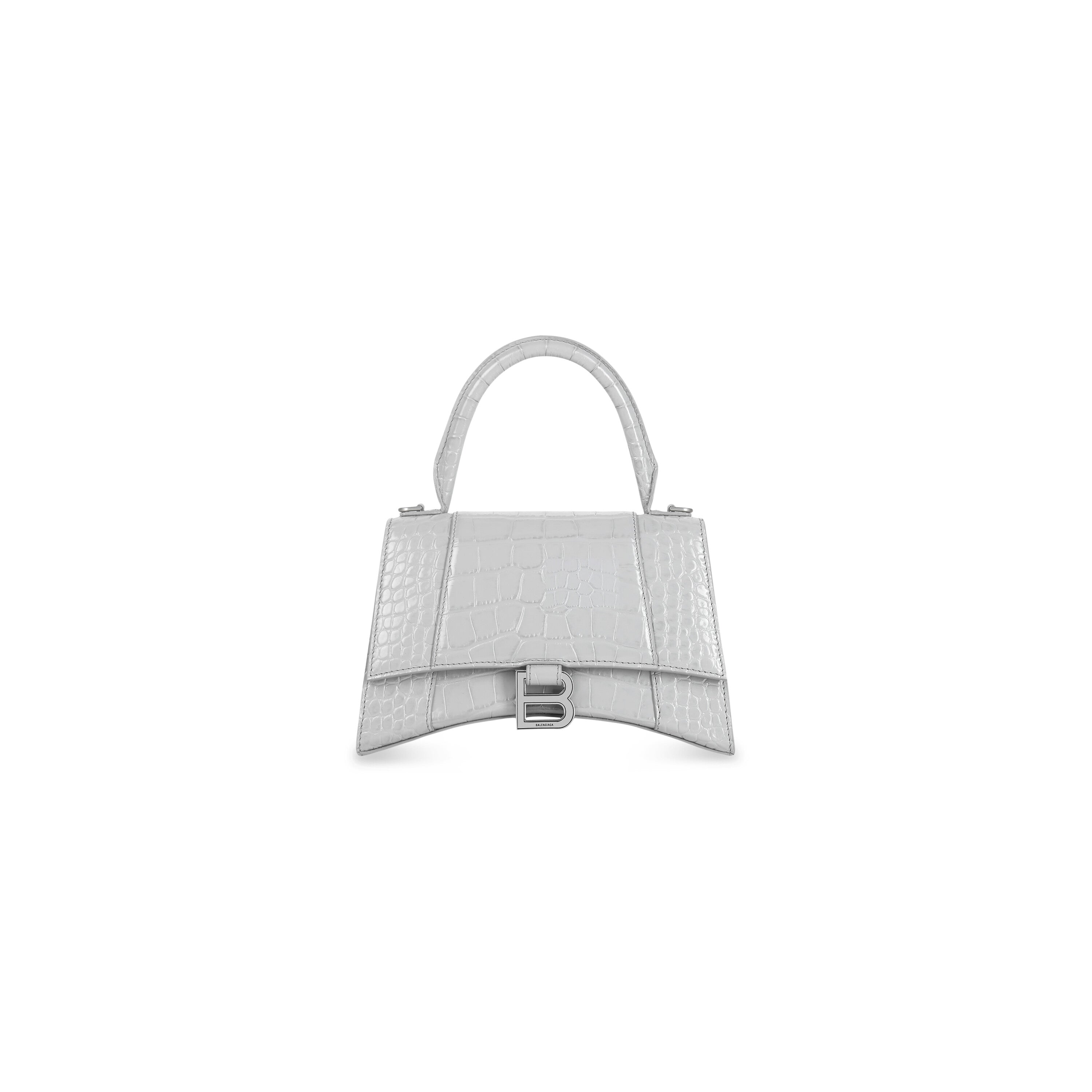 WOMEN'S HOURGLASS SMALL HANDBAG CROCODILE EMBOSSED IN GREY