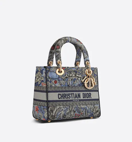 MEDIUM LADY D-LITE BAG Denim Multicolor Dior Jardin Magique Embroidery