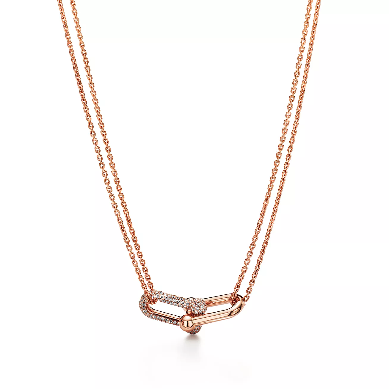 Double Link Pendant in rose gold with diamonds