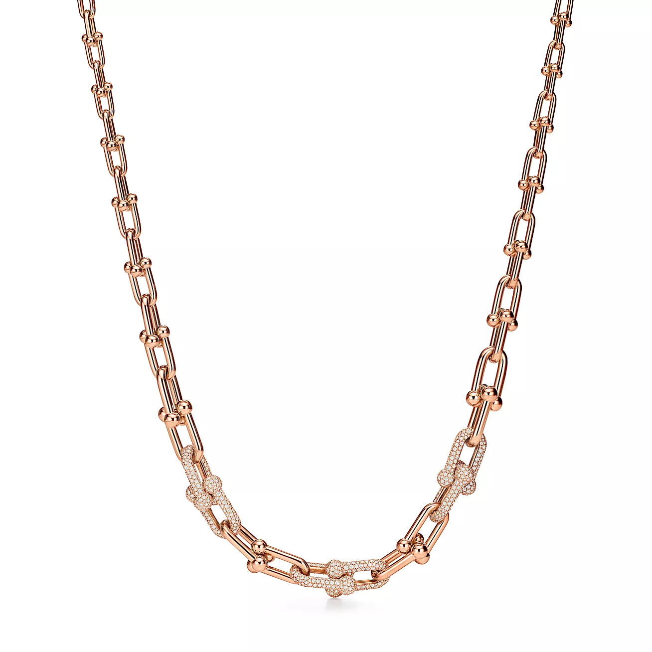 Graduated Link Necklace in Rose Gold with Diamonds