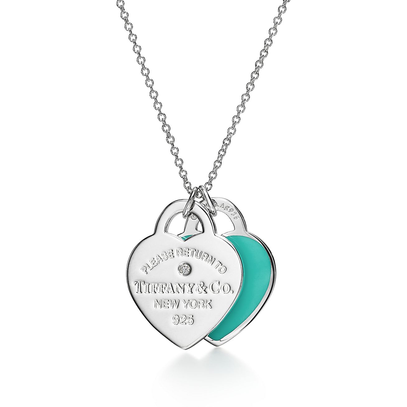 Blue Double Heart Tag Pendant