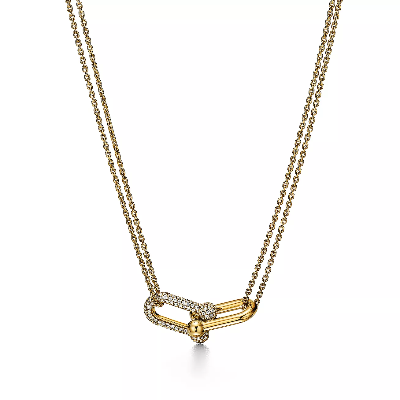 Double Link Pendant in yellow gold with diamonds