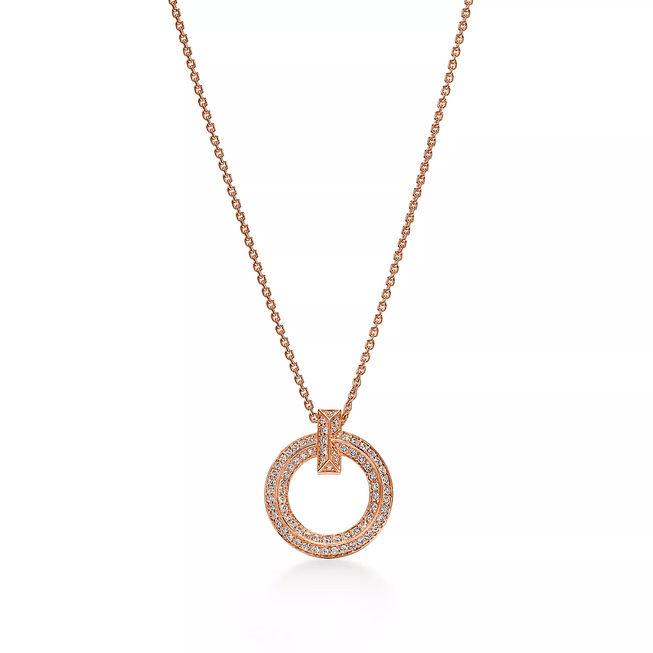 T1 Circle Pendant in Rose Gold with diamonds