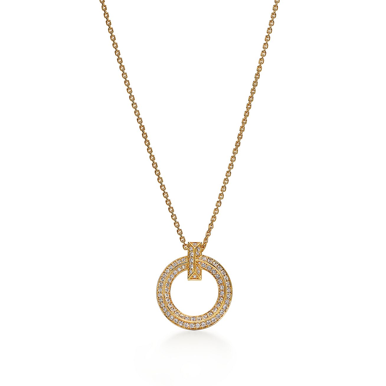 T1 Circle Pendant in Yellow Gold with diamonds