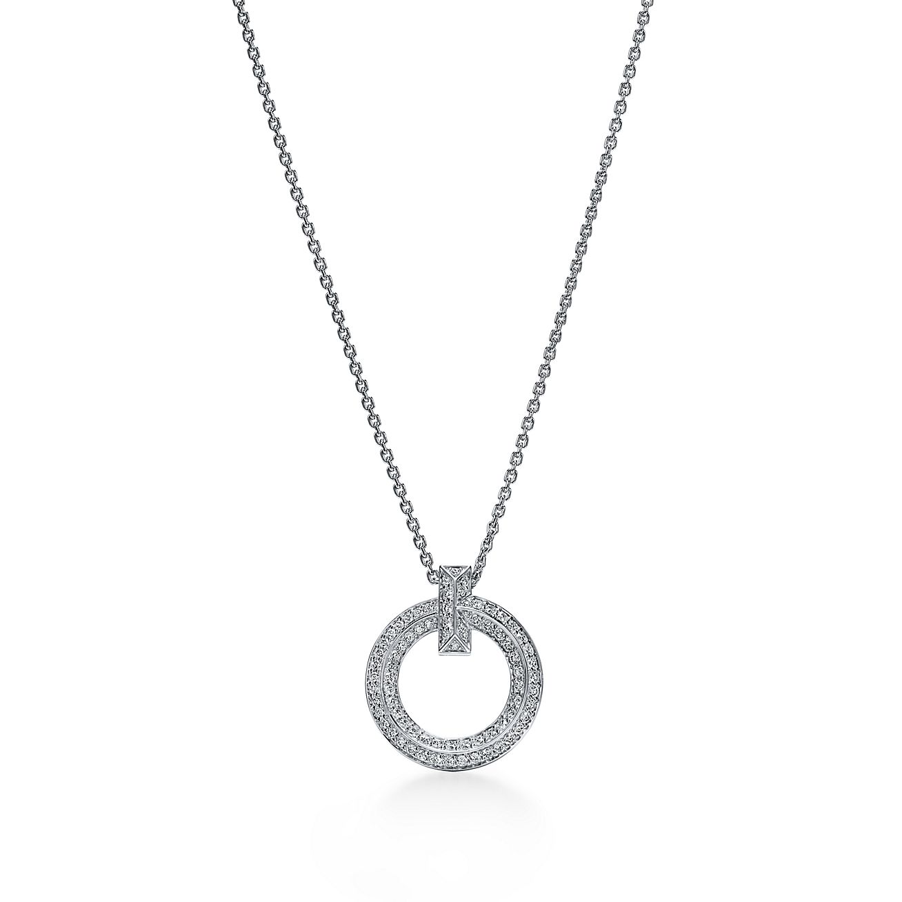 T1 Circle Pendant in White Gold with diamonds