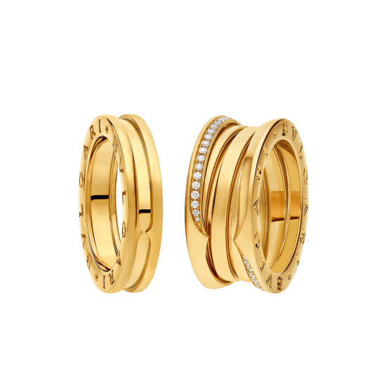 B.ZERO1 RING three-band ring in yellow gold with diamonds