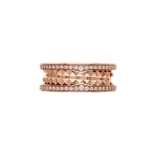 B.ZERO1 RING two-band ring in rose gold with studded spiral and diamonds on the edges